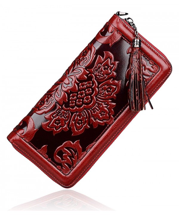 PIJUSHI Leather Wallets Wristlet Red