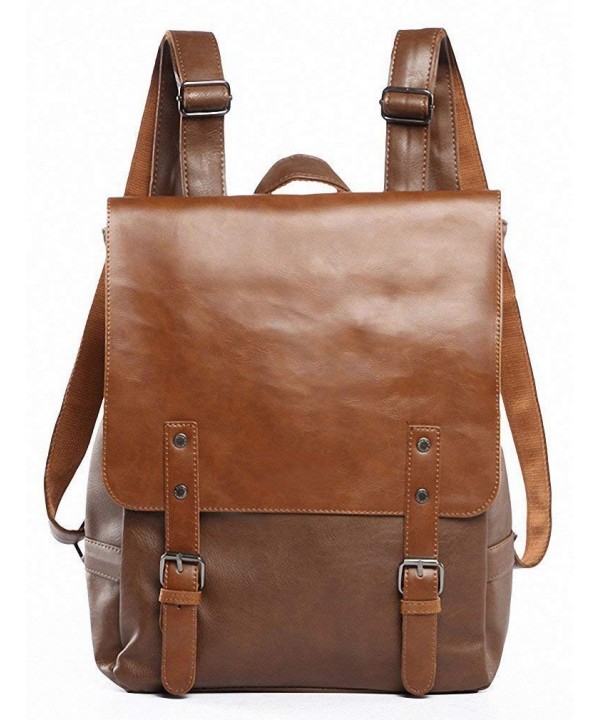 Vintage PU Leather Laptop Backpack Knapsack Rucksack Weekender Daypack ...