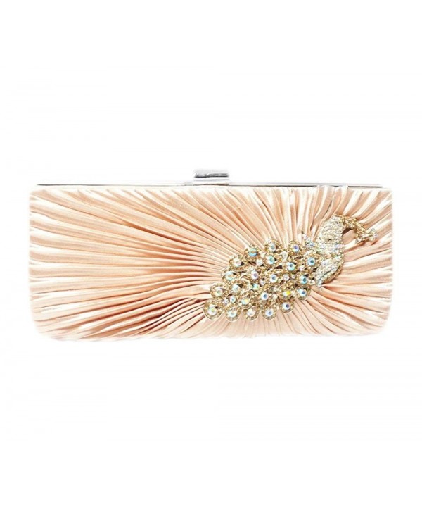 Peacock Rhinestone Clutch 10 inch Champagne