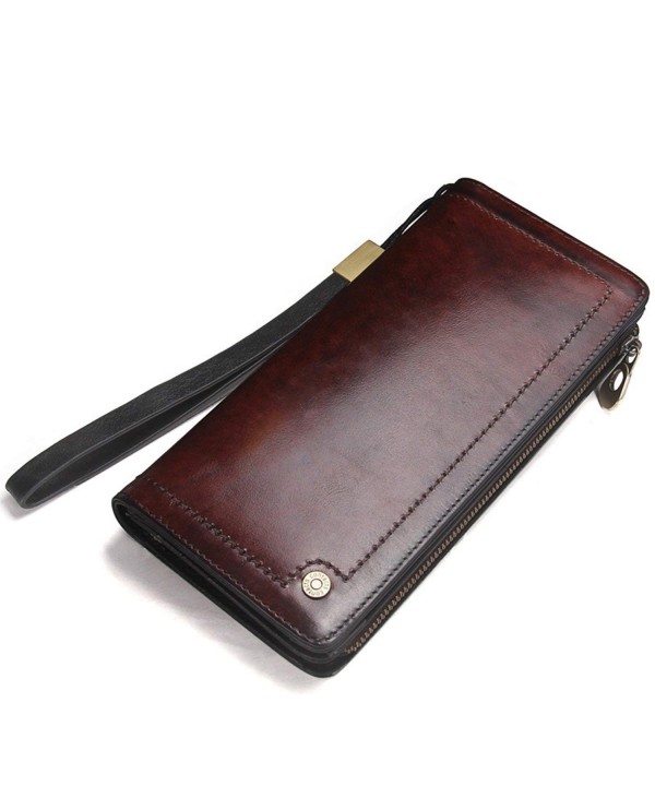Contacts Genuine Leather Wristlet Red Brown