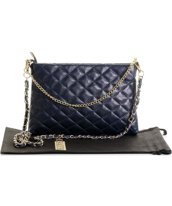 Italian Quilted Leather Stylish Slim 2 Strap Shoulder Bag - Navy Blue ...