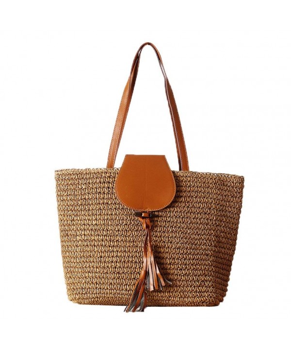 Women Straw Rattan Tote Bag Summer Beach Shoulder Bags Handbag - Coffe ...