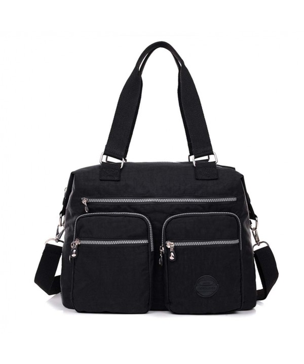 Lightweight Water Resistant Nylon Totes Crossbody Bag Shoulder Bag with Pockets Large - Black ...