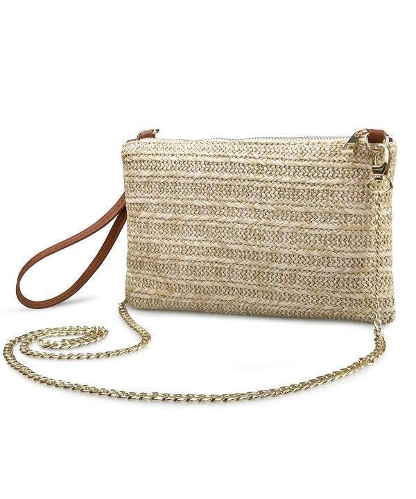 Straw Zipper Wristlet Clutch Womens