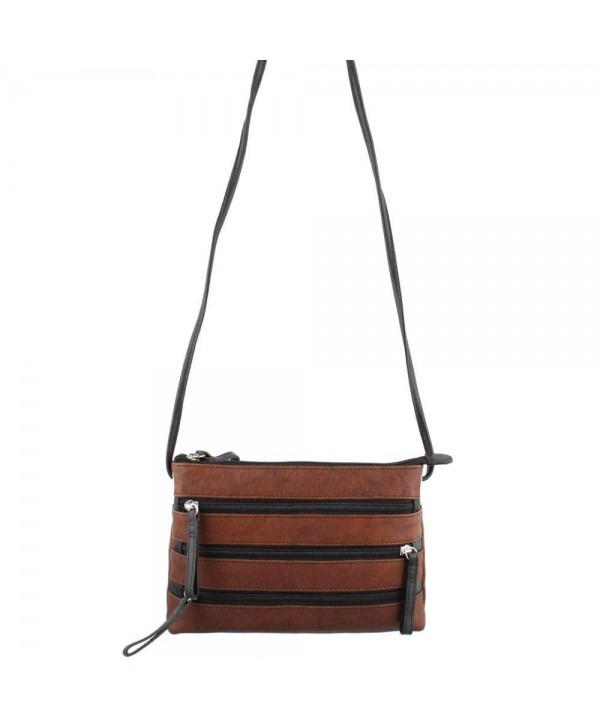 Leather Zipper Cross body Handbag Toffee