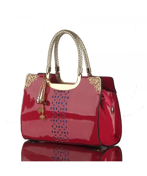 Hollow Patent Leather Handle Handbags