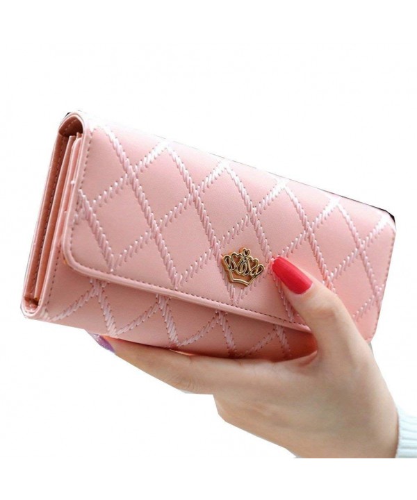 Women Leather Wallet Thread Clutch