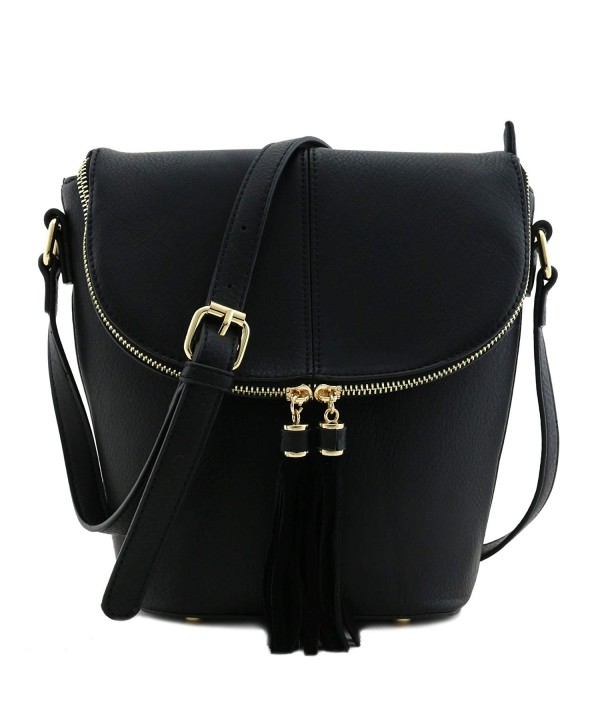 Bucket Crossbody Tassel Accent Black