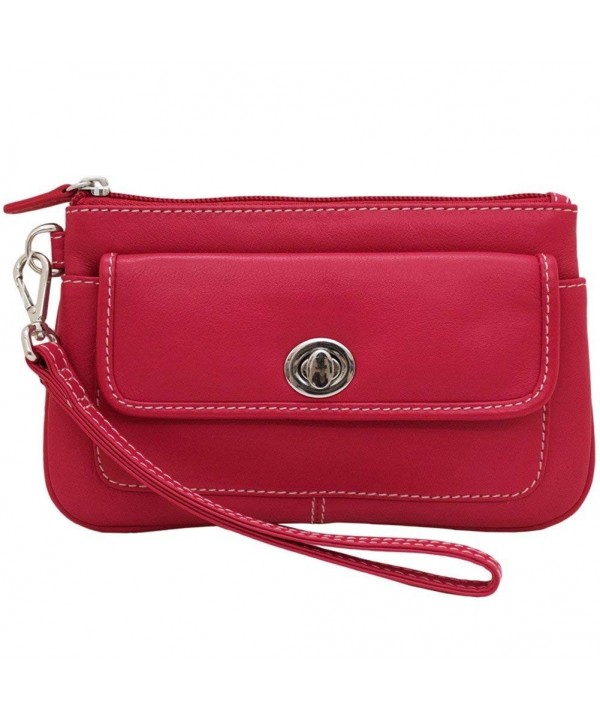 Leather Turn Lock Wristlet Clutch