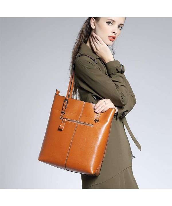S-ZONE Vintage Genuine Leather Tote Shoulder Bag Handbag Big Large ...