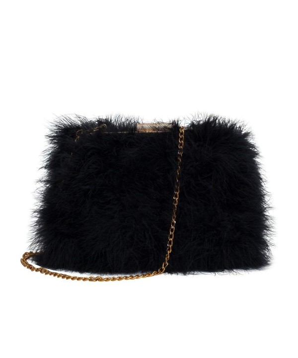 Womens' Faux Fur Fluffy Feather clutch Shoulder Bag - Black - CQ11UKVWBW1