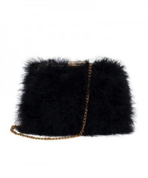 Womens' Faux Fur Fluffy Feather clutch Shoulder Bag - Black - CQ11UKVWBW1