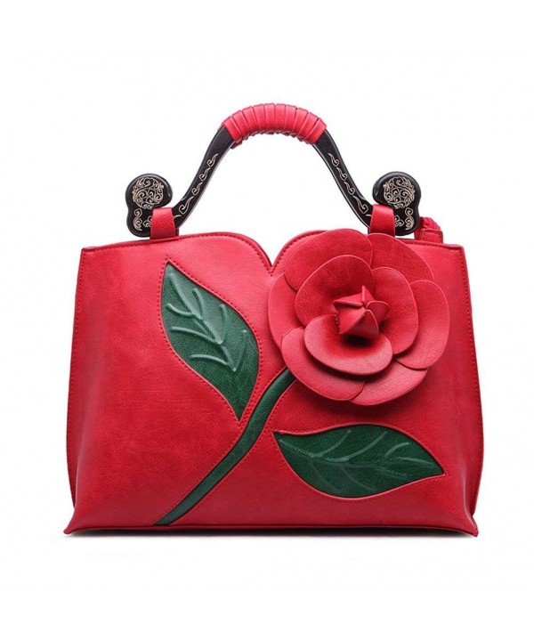 Vanillachocolate Flower Leather Handbag Wooden