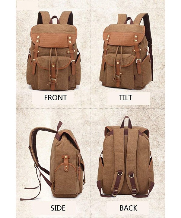 Vintage Thick Canvas Leather Backpack Rucksack Casual Daypacks Bookbag ...