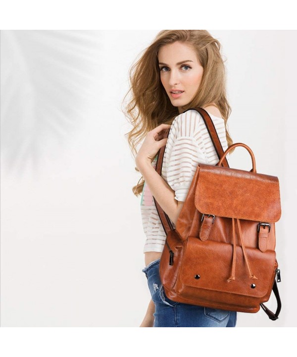 S-ZONE Women's Daily Genuine Leather Casual Backpack Bag - Sorrel ...