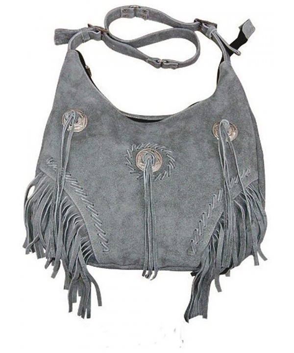 Fringe Leather Shoulder Southwest Cabochon Gray