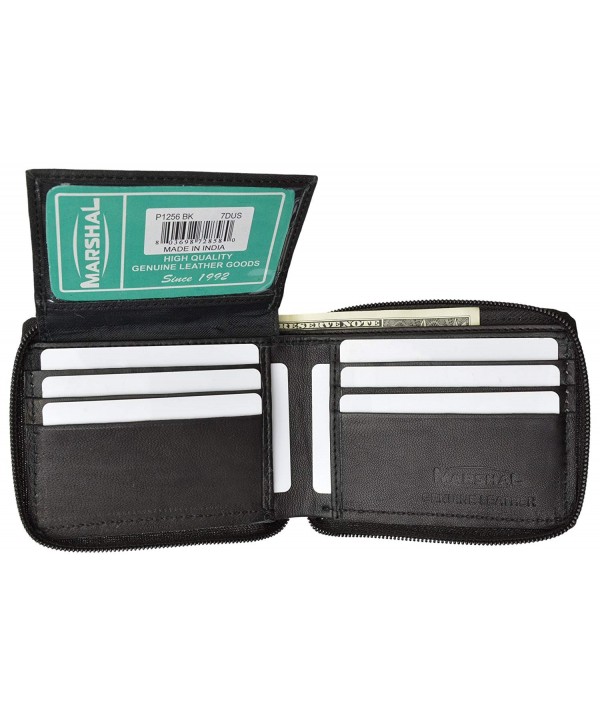 Zippered Bifold Wallet Genuine Leather