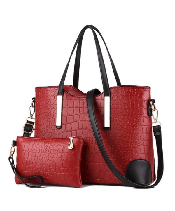 Womens 2PCS Luxury Crocodile Grain PU Leather Handbags and Purses Tote ...