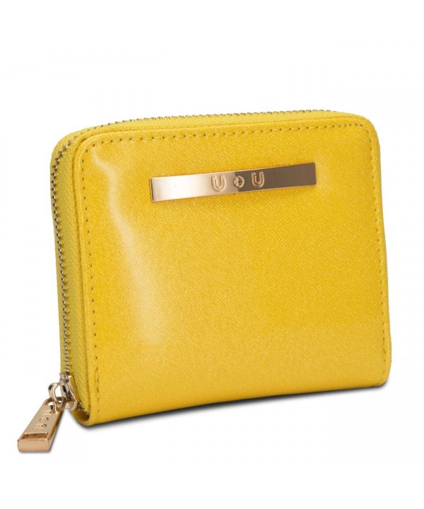 Womens Compact Leather Yellow Glitter