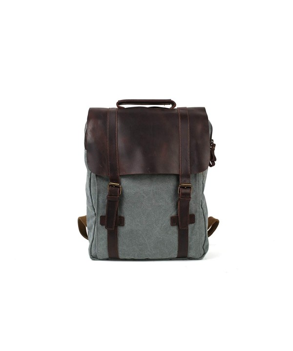ROCKCOW Leather Canvas Backpack 15 6 inch