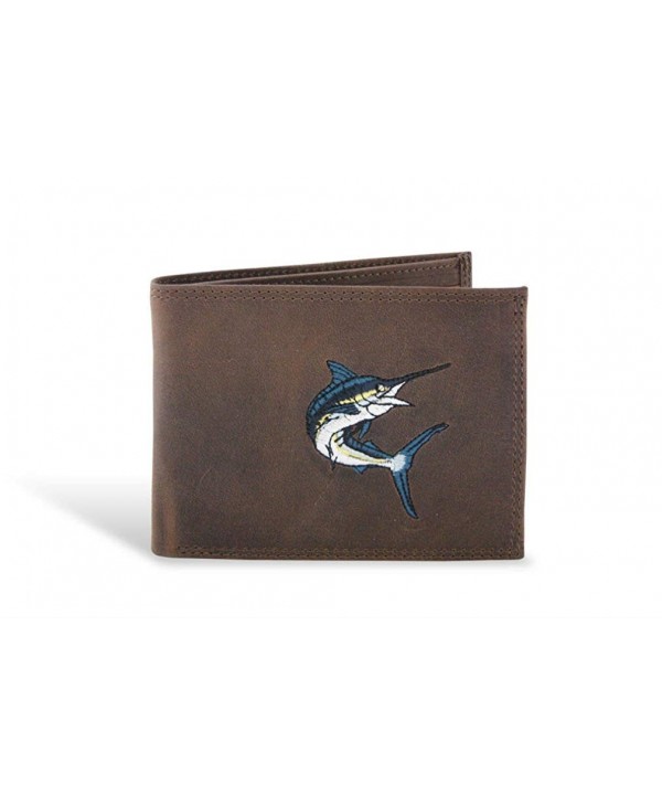 Action Marlin Embroidered Leather Bi Fold