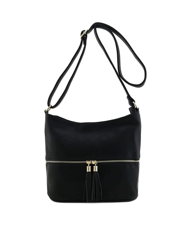 Tassel Zipper Bucket Crossbody Bag - Black - CG1875U8XU8