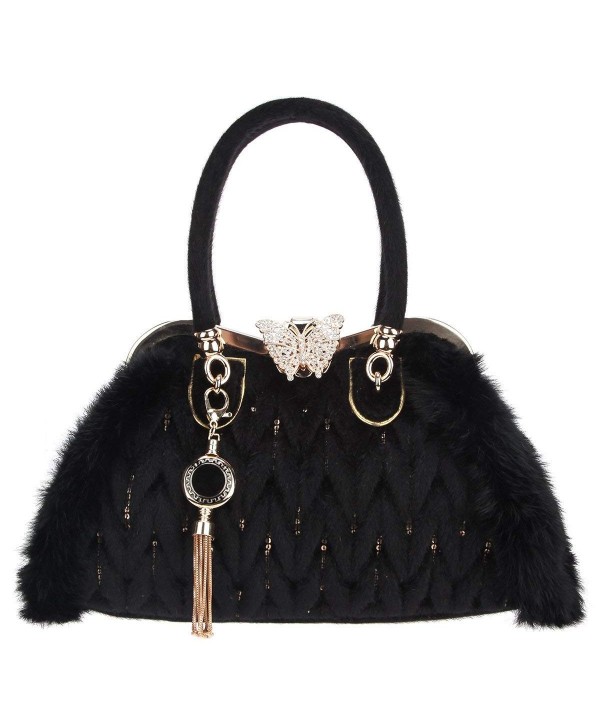 Butterfly Fur Tassel Purses And Handbags For Women Sequins Satchel Bags ...