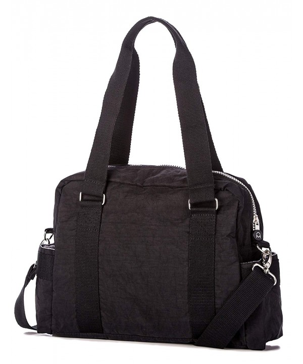 Crinkle Nylon Heavy Duty Everyday Satchel Handbag - Black - C211OZN86S3