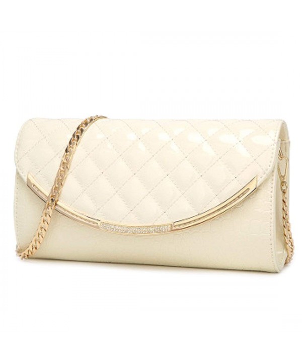 Women Fashion Leather Wedding Evening Bridal Clutch Purse - Off White 1 - C9186QH20NG