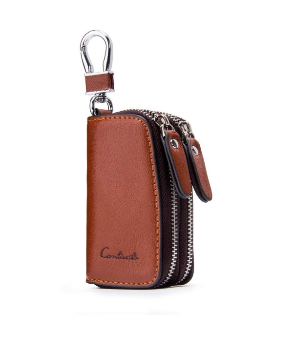 Contacts Genuine Leather Double Zipper Car Key Holder Key Case Wallet ...