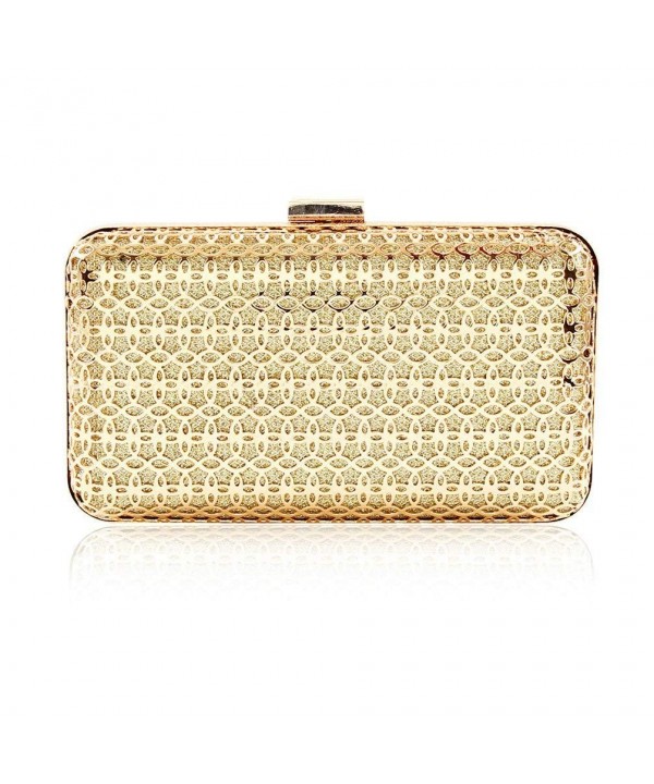 Women Hollow Out Flower Hardcase Clasp Evening Clutch - Gold - CM12GRU0EXL