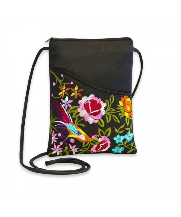 Embroidered Floral Travel Crossbody Black