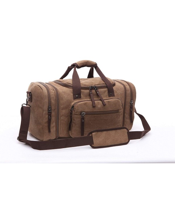 Duffle Bag Canvas Leather Large Outdoor Shoulder Bag - brown - CX12MJQG37X