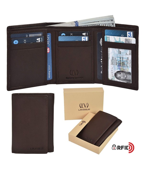 Genuine Leather Blocking Trifold Compartments