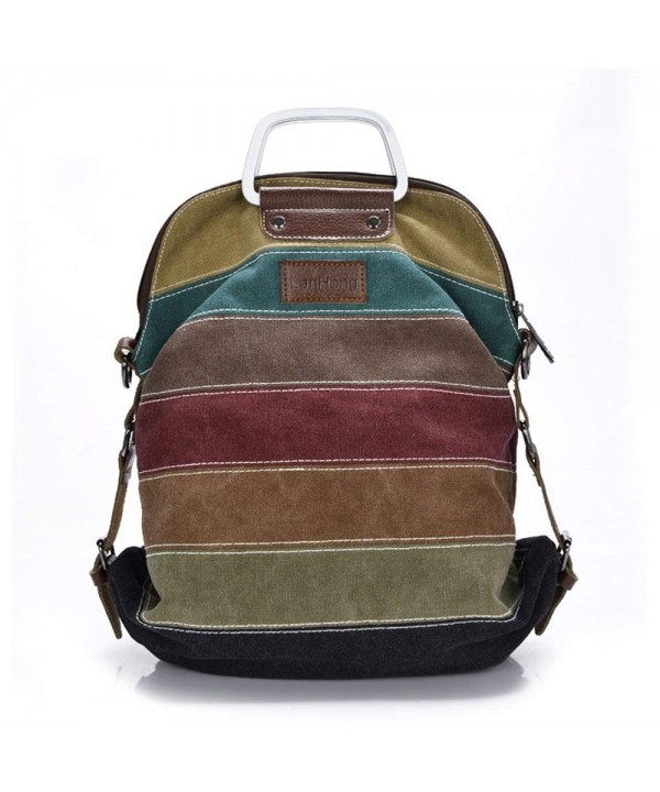 Women Canvas Handbag Stripe Multi-Color Backpack Tote Crossbody ...