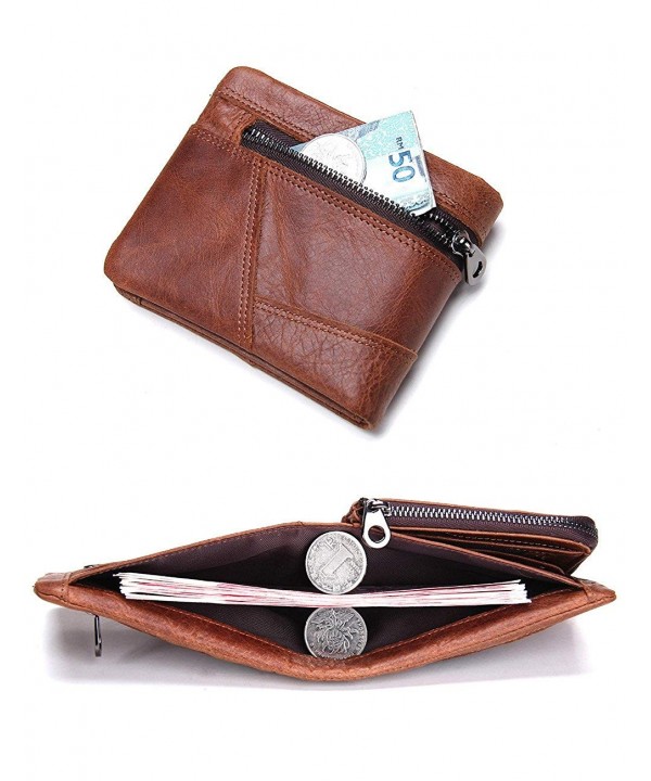 Best Mens Genuine Leather Thin Bifold Wallet Coin Pocekt with Zipper