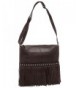 Leather Fringe Hobo Handbag Brown