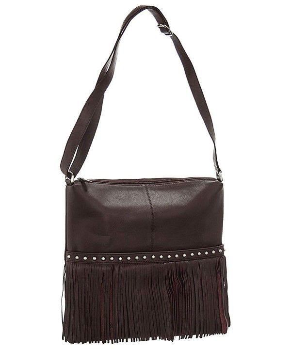 Leather Fringe Hobo Handbag Brown