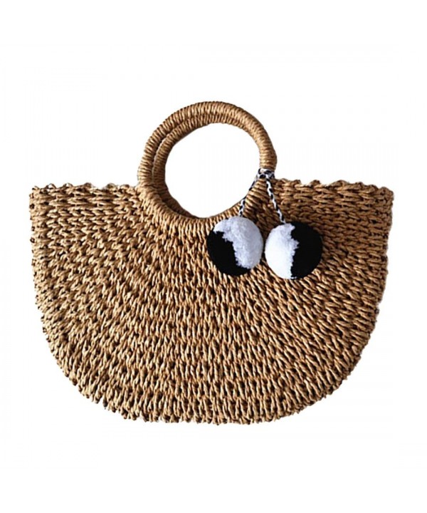 Hand-woven Straw Large Hobo Bag for Women Round Handle Ring Toto Retro ...