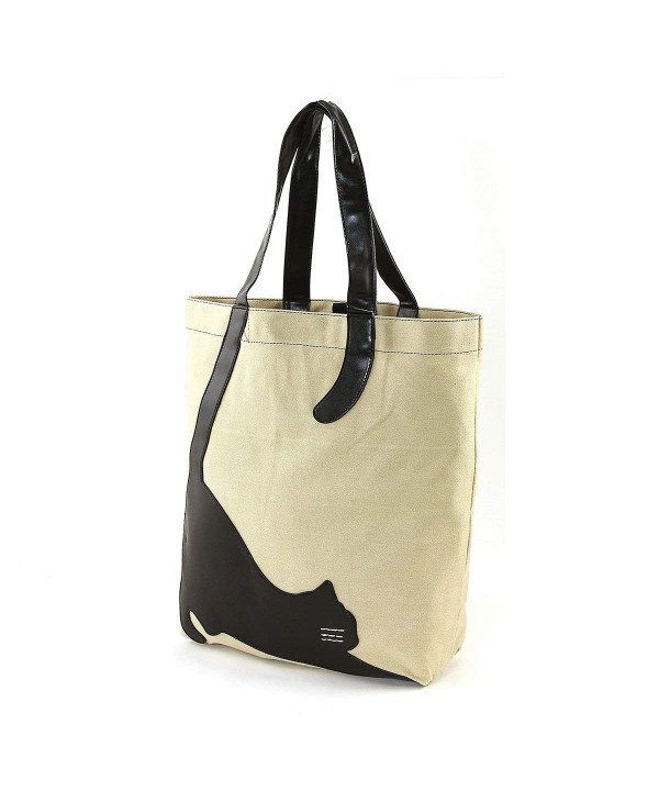 Stretching Cat Silhouette On Canvas Tote Bag - Beige - CK124DVK8VT
