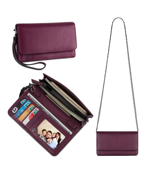 Womens Leather Wristlet Crossbody Blocking