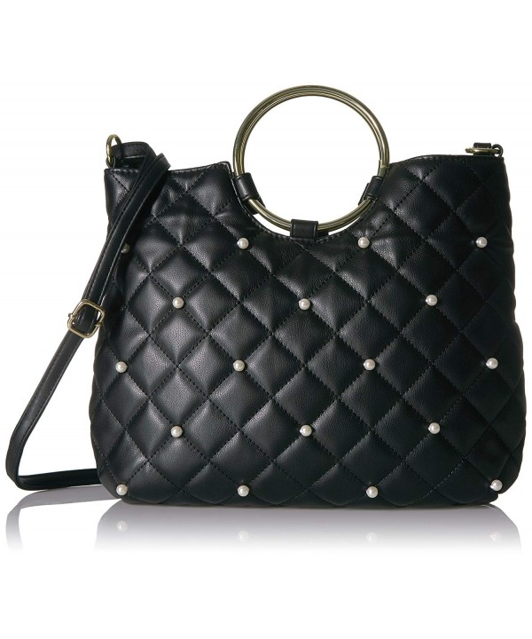 Quilted Ring Bag with Pearls - Black - CU185U4L0Q6