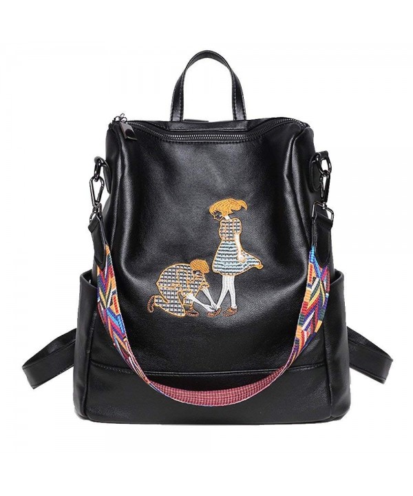 HLBag Backpack Rucksack Black Delicate Embroidery