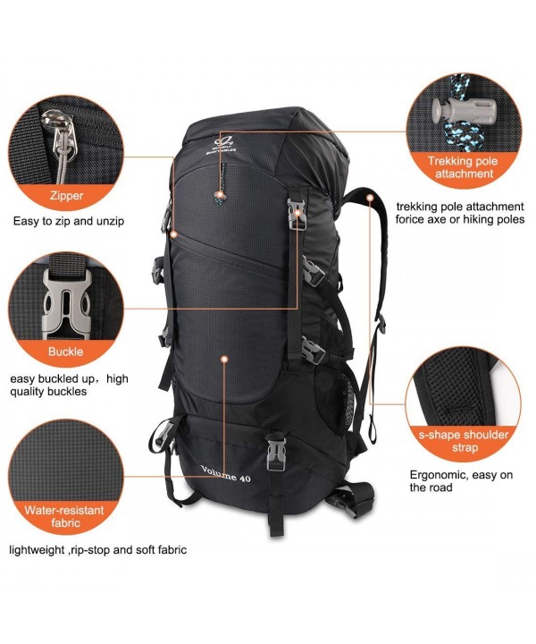 40L Folding Backpack Bag- Portable Lightweight Hiking Daypack - Black ...
