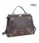 Floral Satchel Handbag Leather Shoulder