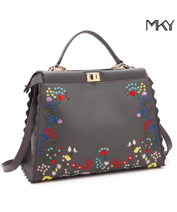 Floral Satchel Handbag Leather Shoulder