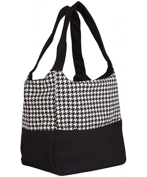 Black Houndstooth Canvas XL Tote Bag Purse - CT11NY73WLH